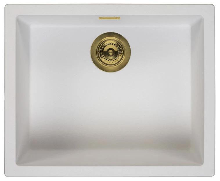 Ausmann Fibre vit diskbänk 50x40cm undermonterad, övermonterad och planmonterad med automatisk guldplugg 1208971901