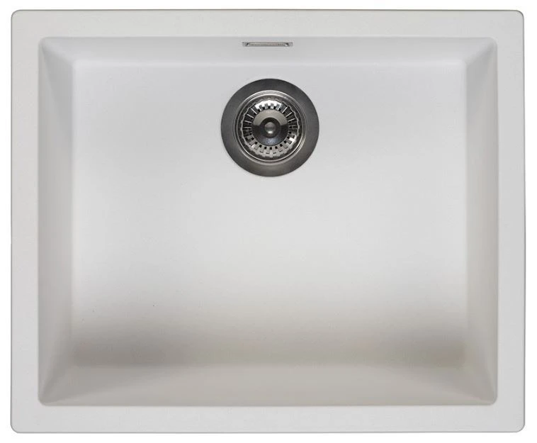 Ausmann Fiber vit diskbänk 50x40cm undermonterad, övermonterad och slät inbyggd med automatisk gun metal plugg 1208971902