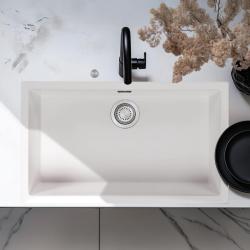 Ausmann Fibre vit stor diskho 70x40cm underbyggnad, påbyggnad och plan inbyggnad med automatisk rostfritt stål plugg 1208971904