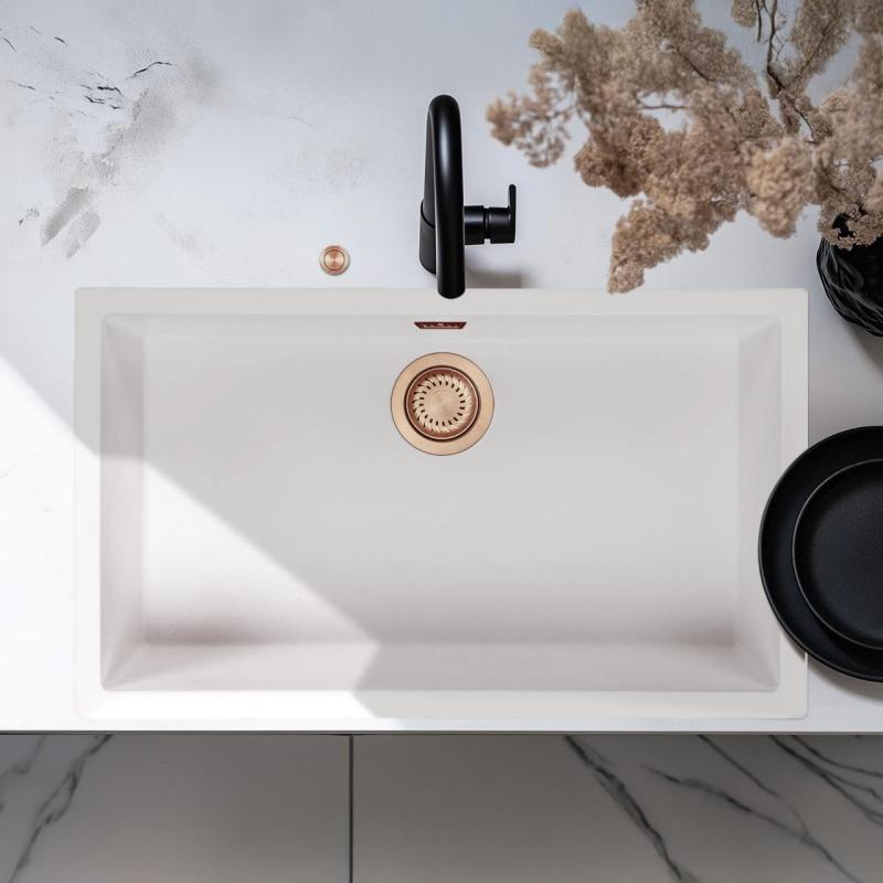 Ausmann Fiber vit stor diskho 70x40cm undermontering, påbyggnad och plan inbyggnad med automatisk kopparplugg 1208971906