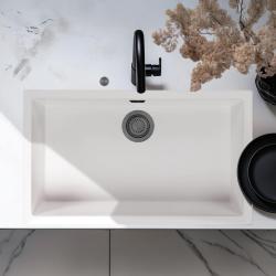 Ausmann Fiber vit stor diskbänk 70x40cm underbyggnad, överbyggnad och plan inbyggnad med automatisk gun metal plugg 1208971908