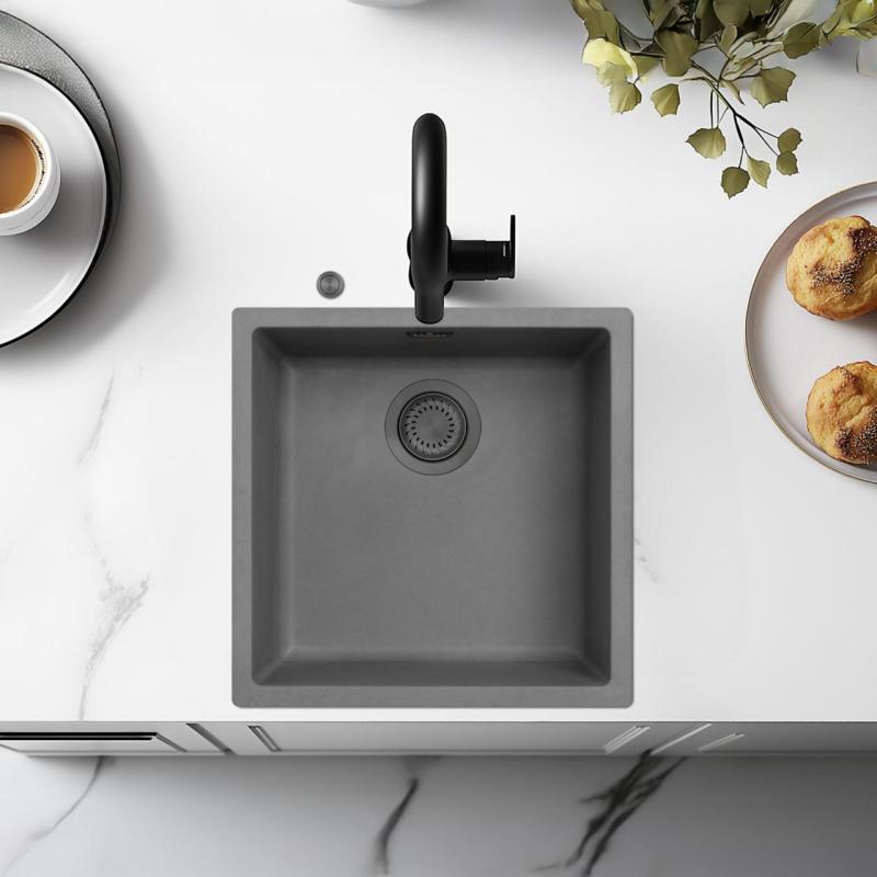 Ausmann Fibre betong grå diskho 40x40cm underbyggnad, överbyggnad och planmontering med automatisk gun metal plugg 1208971914