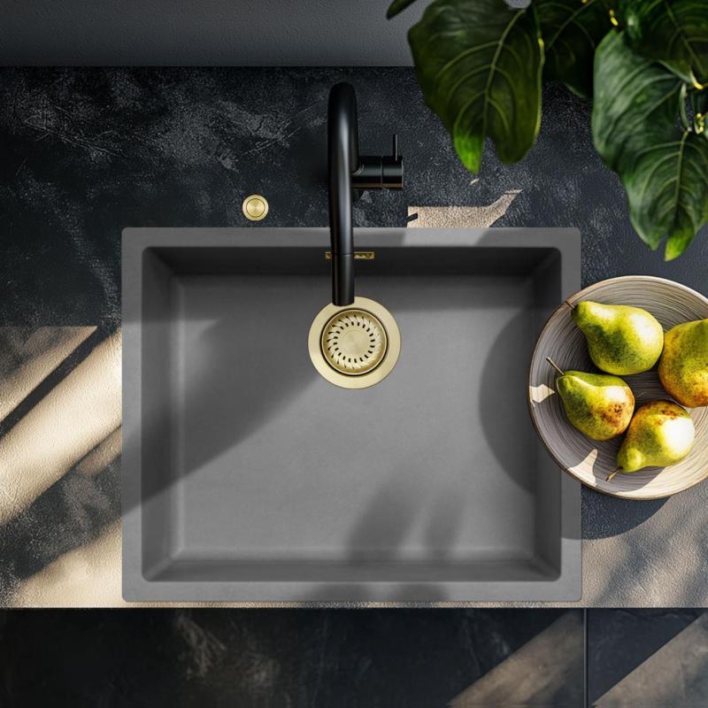 Ausmann Fiber betong grå diskbänk 50x40cm undermontering, övermontering och plan inbyggnad med automatisk guldpropp 1208971918