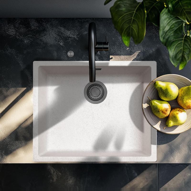 Ausmann Fibre sandvit diskbänk 50x40cm undermontering, övermontering och planmontering med automatisk gun metal plugg 1208971934