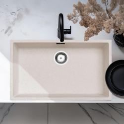 Ausmann Fiber sand vit stor diskbänk 70x40cm underbyggnad, överbyggnad och plan inbyggnad med automatisk RVS plugg 1208971935