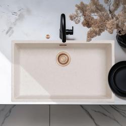 Ausmann Fiber sand vit stor diskbänk 70x40cm underbyggnad, ovanpåliggande och plan inbyggnad med automatisk kopparkork 1208971937