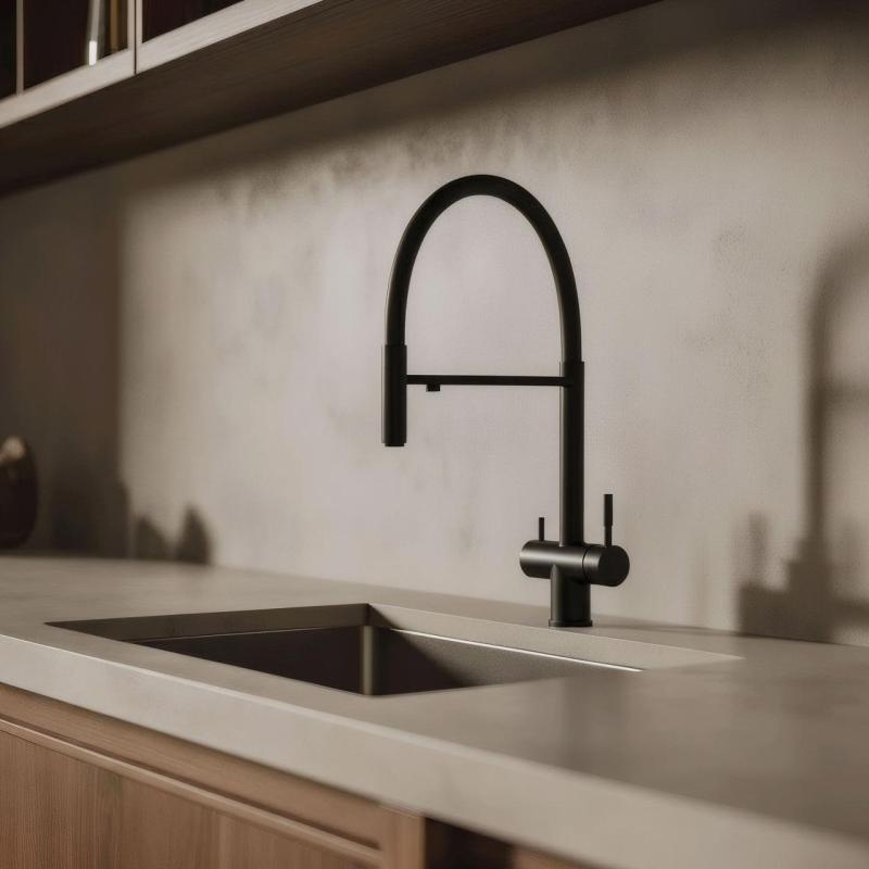 Pure.Sink Elite Steel Flex 3-vägs Matt svart kökskran med flexibel utlopp och Filtrerat vatten PS8110-10