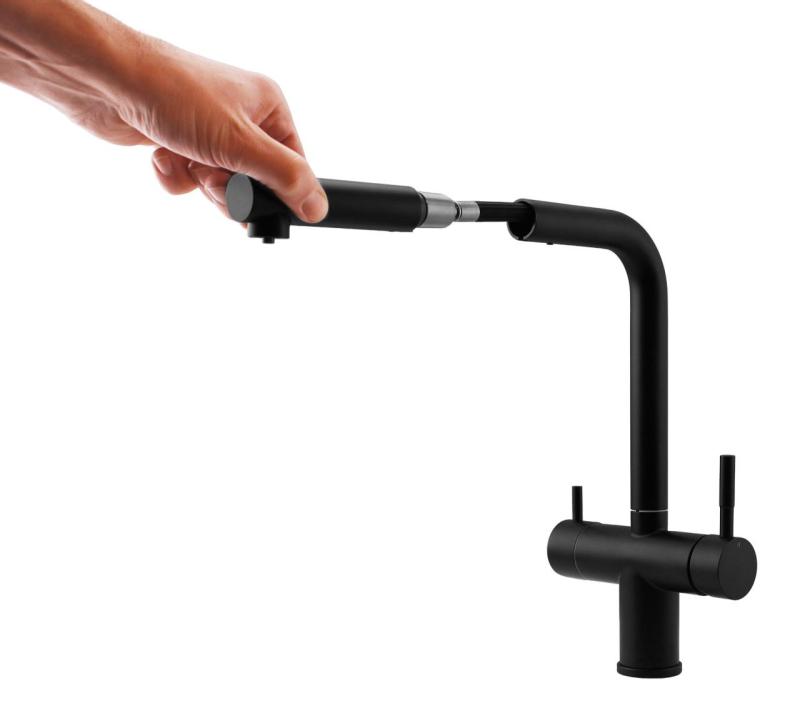 Pure.Sink Elite Steel Clear-S Matt svart 3-vägs Kökskran med Uttagbar Utlopp och Filtrerat Vatten PS8120-10