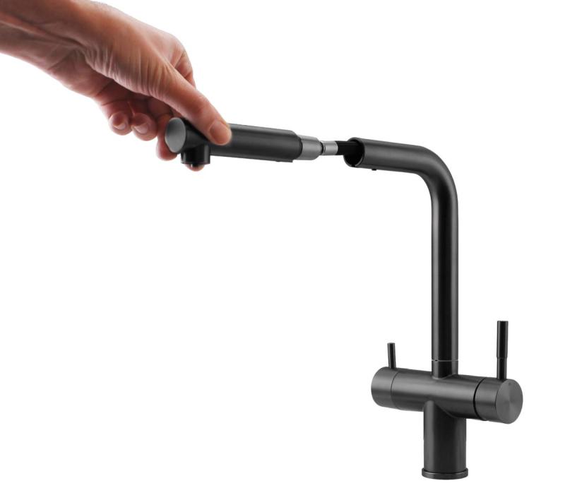 Pure.Sink Elite Steel Clear-S PVD gun metal 3-vägs Kökskran med Utdragbart Utlopp och Filtrerat Vatten PS8120-61