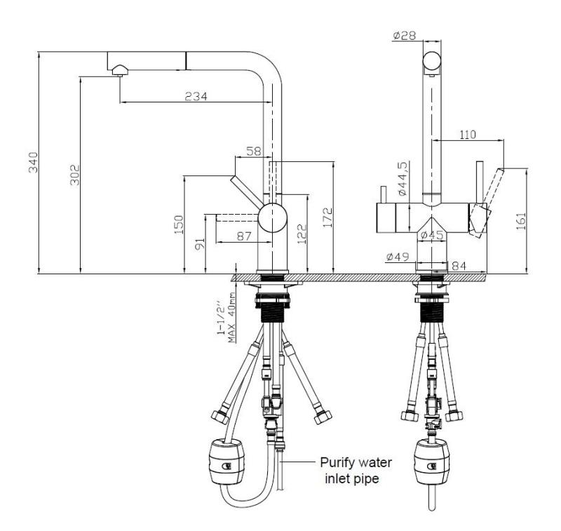 Pure.Sink Elite Steel Clear-S PVD Koppar 3-vägs Kökskran med Utdragbar Pip och Filtrerat Vatten PS8120-62
