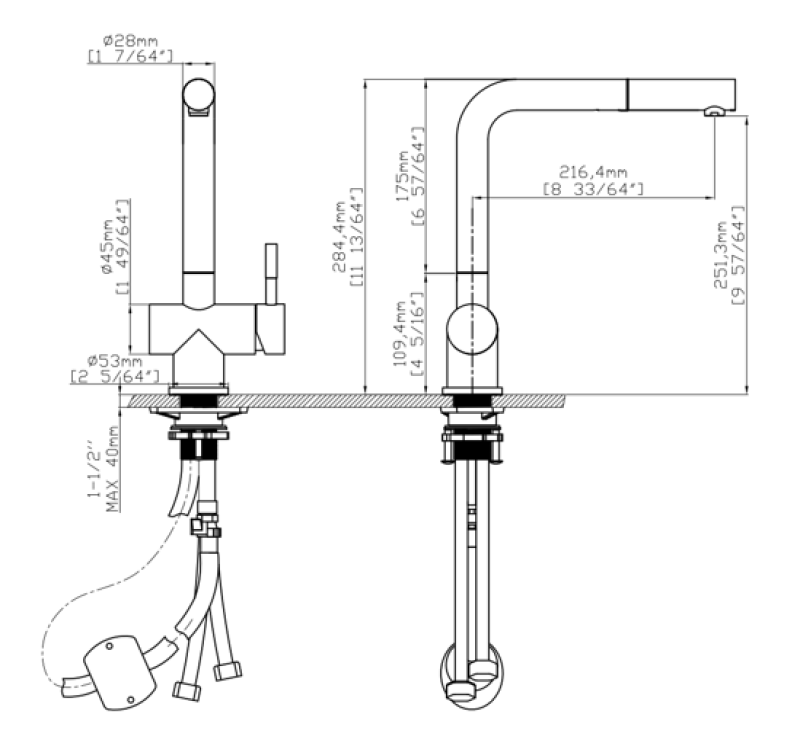 Pure.Sink Elite Steel Pulse-S kökskran PVD gun metal med utdragbar pip och sprayläge PS8500-61