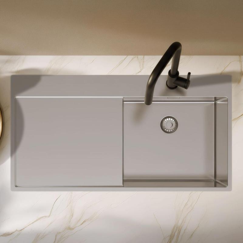 Pure.Sink Exclusivo Rostfritt stål diskho med avrinningsdel 100x52 cm Kranvinge höger PEX47100RT-02