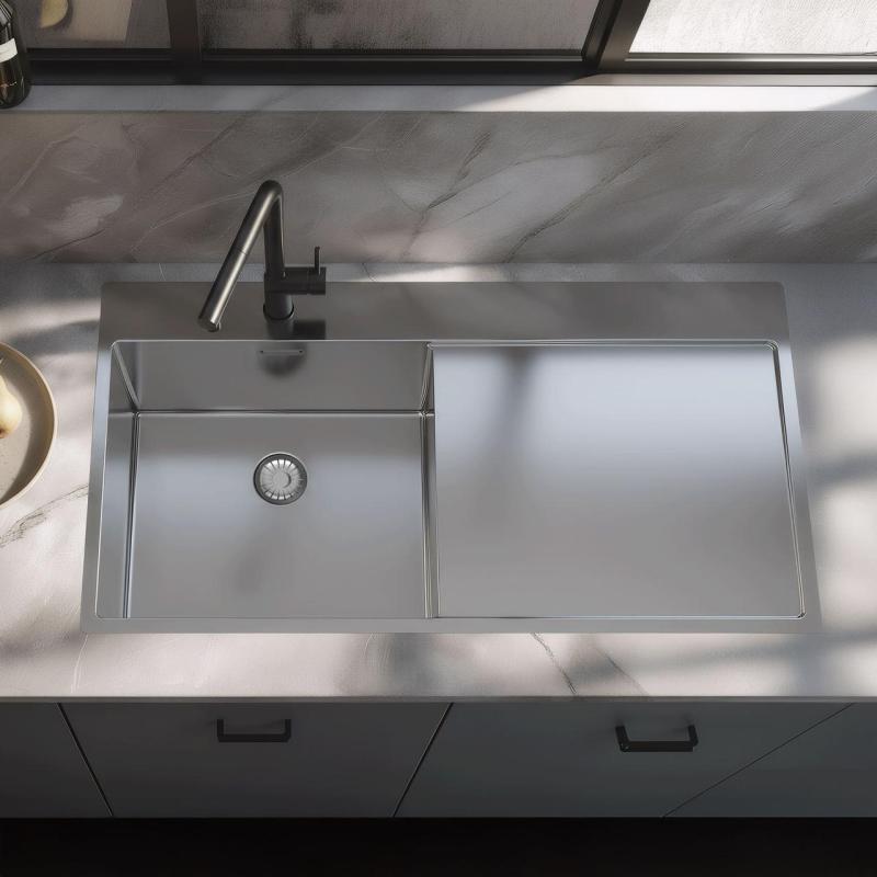 Pure.Sink Exclusivo Rostfritt stål diskho med avrinningsdel 100x52 cm Kranvingen vänster PEX47100LT-02