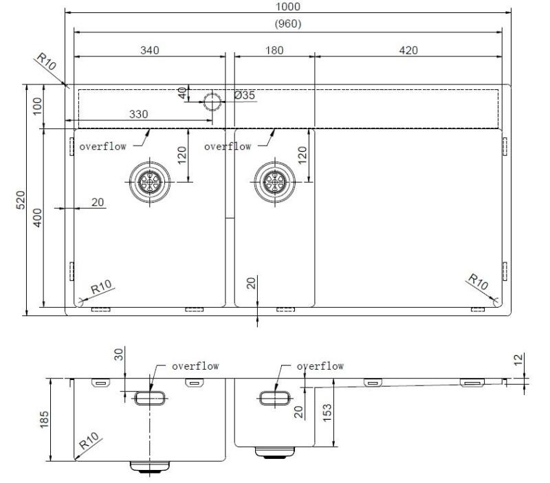 Pure.Sink Exclusivo Rostfritt stål 1,5  diskho med avrinningsdel 100x52 cm Kranvingen vänster PEX3418100LT-02