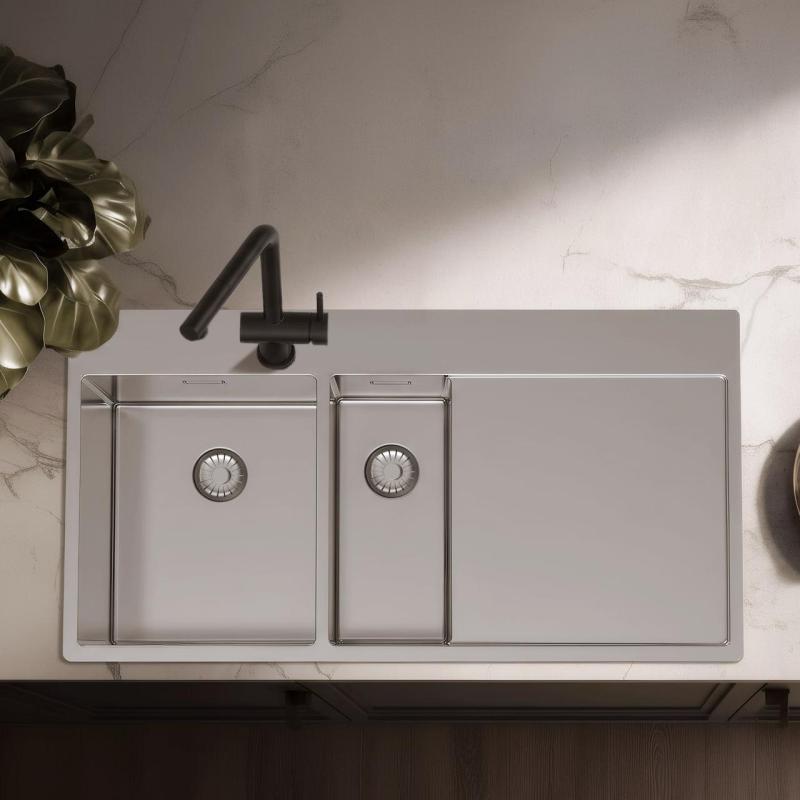 Pure.Sink Exclusivo Rostfritt stål 1,5  diskho med avrinningsdel 100x52 cm Kranvingen vänster PEX3418100LT-02