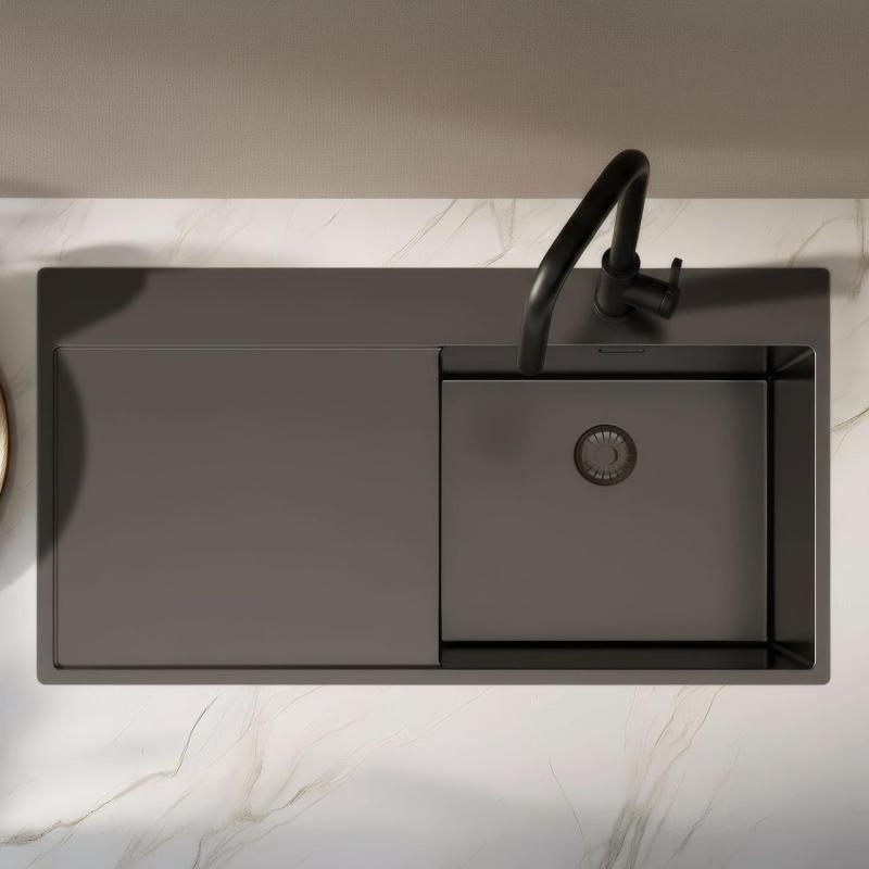 Pure.Sink Exclusivo Gun metal diskho med avrinningsdel 100x52 cm Kranvinge höger PEX47100RT-61