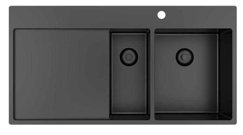 Pure.Sink Exclusivo Gun metal 1,5  diskho med avrinningsdel 100x52 cm Kranvinge höger PEX3418100RT-61