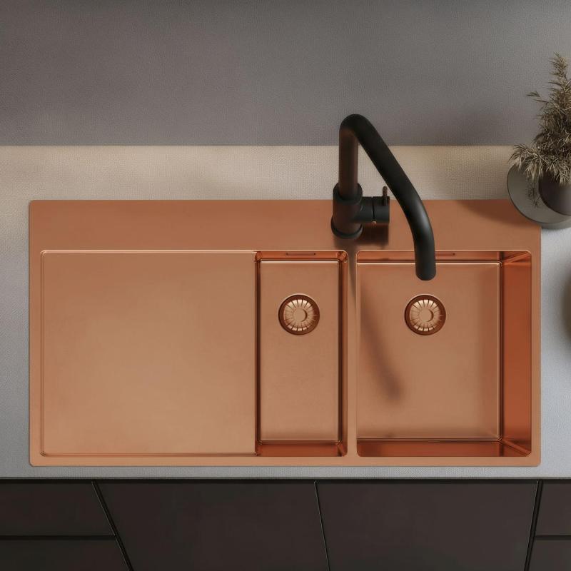 Pure.Sink Exclusivo Koppar 1,5  diskho med avrinningsdel 100x52 cm Kranvinge höger PEX3418100RT-62