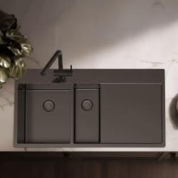 Pure.Sink Exclusivo Gun metal 1,5  diskho med avrinningsdel 100x52 cm Tapwing vänster PEX3418100LT-61