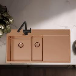 Pure.Sink Exclusivo Koppar 1,5  diskho med avrinningsdel 100x52 cm Kranvinge vänster PEX3418100LT-62