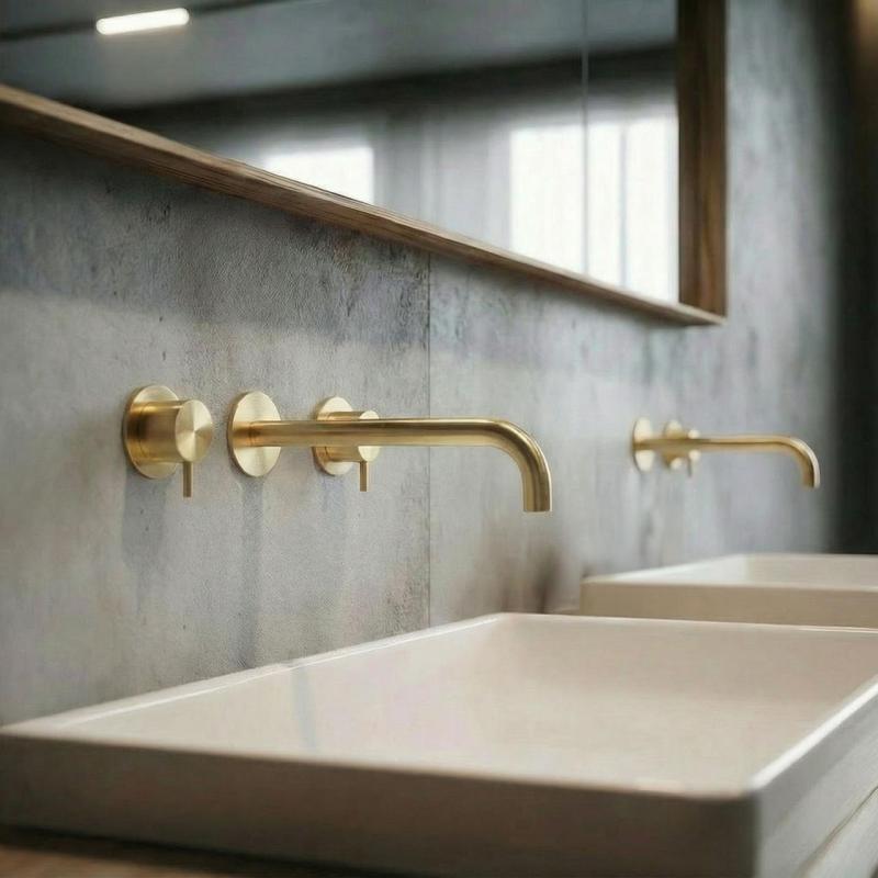 Waterevolution Flow 3-håls infälld tvättställsblandare PVD vitguld med utlopp 21 cm T1163FWGE-21