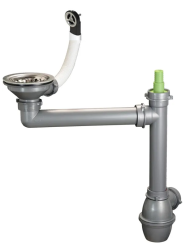 Ausmann Avloppssats i rostfritt stål med rund överflödesränna inkl. sifon för enkel diskho 1208972186