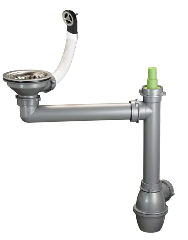 Ausmann Avloppssats i rostfritt stål med rund överflödesränna inkl. sifon för enkel diskho 1208972186