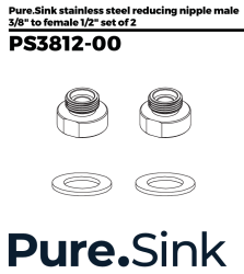 Pure.Sink Övergångsnipplar i rostfritt stål från 3/8 utvendig diameter (hane) till 1/2 invändig diameter (hona) Set med 2 stycken PS3812-00