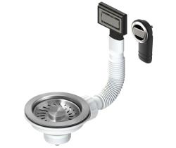 Pure.Sink Universal Korgpluggset borstat rostfritt stål, avloppssats diskbänk inkl. överflöde rund och rektangulär WSTMAN-02