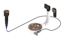 Pure.Sink Universal Koppar avloppssats inklusive tryckknappsavlopp med plugg, plus rektangulärt och runt överflöde WSTAUT-62