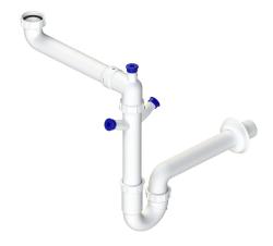 Pure.Sink Universal Siphon platsbesparande diskbänkssifon för köket med 2 diskmaskinsanslutningar WSTSSI-32
