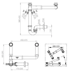 Pure.Sink Universal Sifon dubbel platsbesparande diskbänksifon för köket med 2 diskmaskinanslutningar WSTDSI-32
