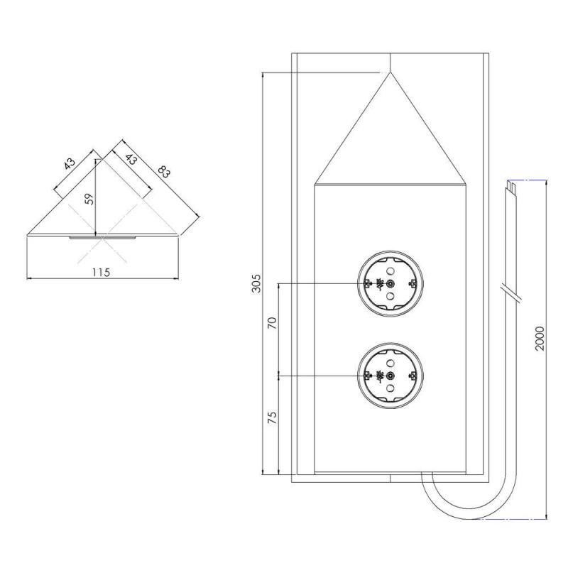 Indux Corner Energisäule mit 2 Steckdosen Randearde Ecke Kupfer 1208972287