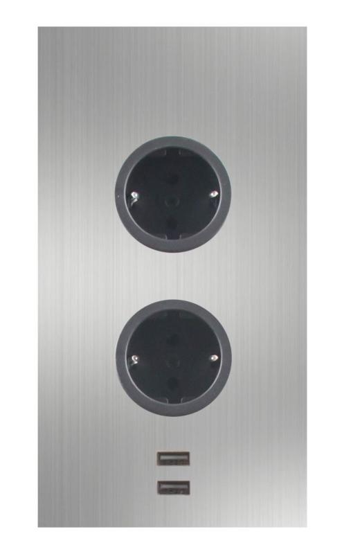 Indux Corner Energisäule mit 2 Steckdosen, Schutzerde und 2 x USB-Ladegerät Edelstahl 1208972296