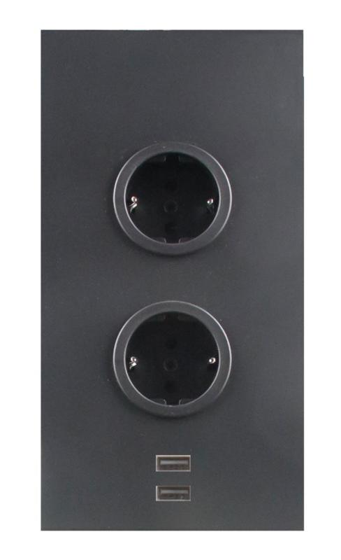 Indux Corner Energisäule mit 2 Steckdosen, Schutzerdung und 2 x USB-Ladegerät Schwarz 1208972297