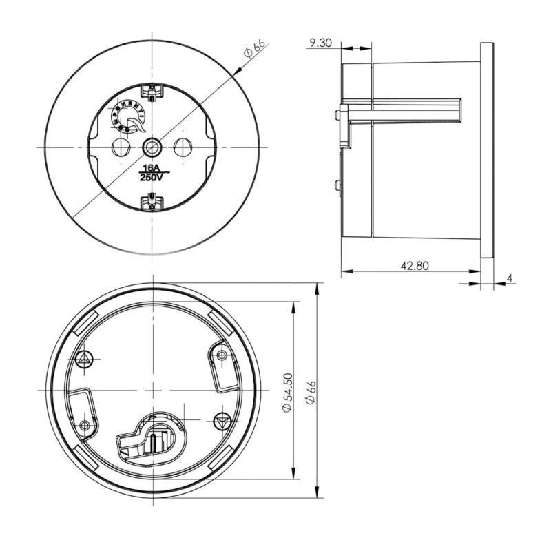 Indux Round Inbyggd kontaktdosa med 1 uttag, jordad, rostfritt stål 1208972312