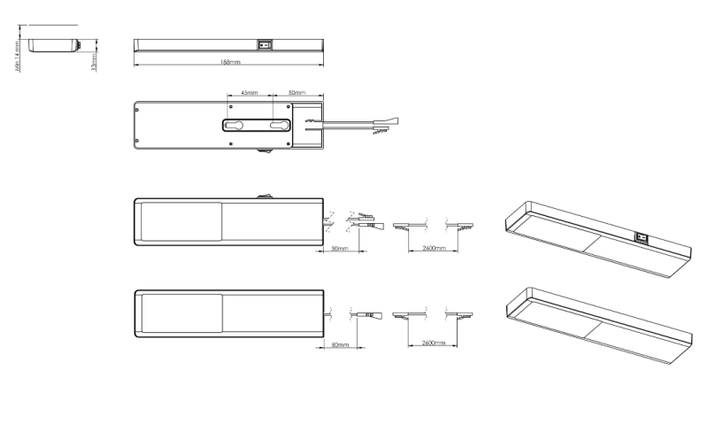 Indux Nivo Köksmonterad LED-set 3x3 W med centralbrytare Aluminiumlook 1208972334