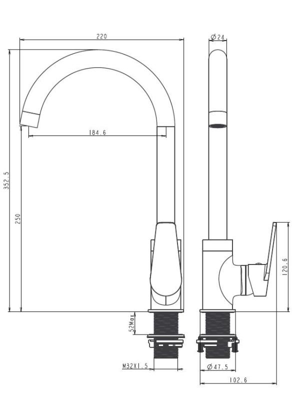 Aquanello Casa Krom Enspaks köksblandare CR-1201-CS