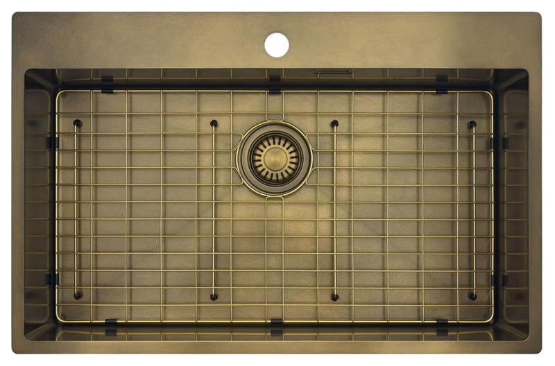 Pure.Sink Luxion Stor PVD antik bronsdiskho 78x50 cm Tapwing med kranhål och bottenhylla PLX7850T-64