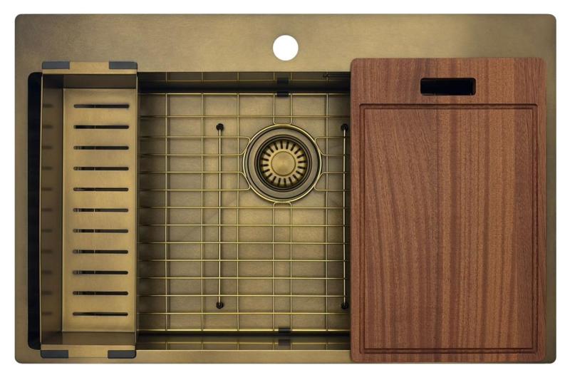 Pure.Sink Luxion Stor PVD antik bronsdiskho 78x50 cm Tapwing med kranhål och bottenhylla PLX7850T-64