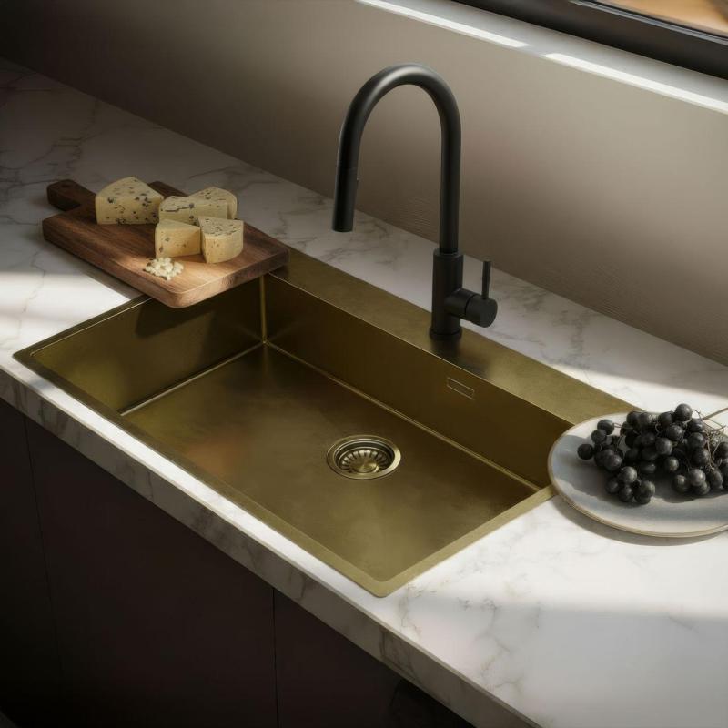 Pure.Sink Luxion Stor PVD antik bronsdiskho 78x50 cm Tapwing med kranhål och bottenhylla PLX7850T-64