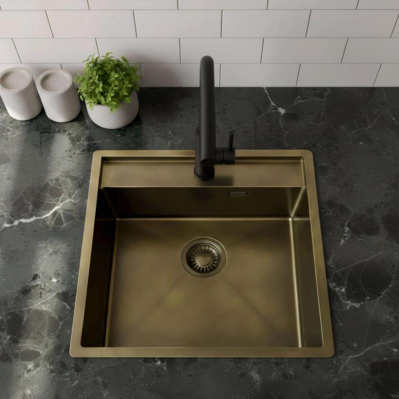 Pure.Sink Luxion PVD Antik bronsdiskho 51x50 cm Kranvinge med kranhål och bottenhylla PLX5150T-64