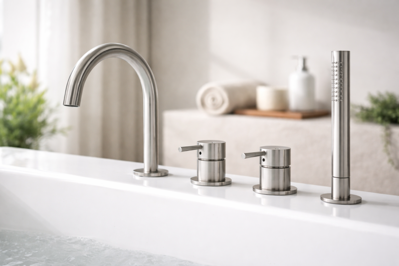 MURO TUA Inbyggd badkarsblandare med rund utlopp och utdragbar handdusch, krom 1208972441