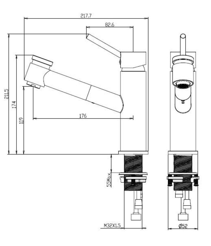 Aquanello Voss Köksblandare Svart med utdragbart utlopp och sprayfunktion BL-7200-VS