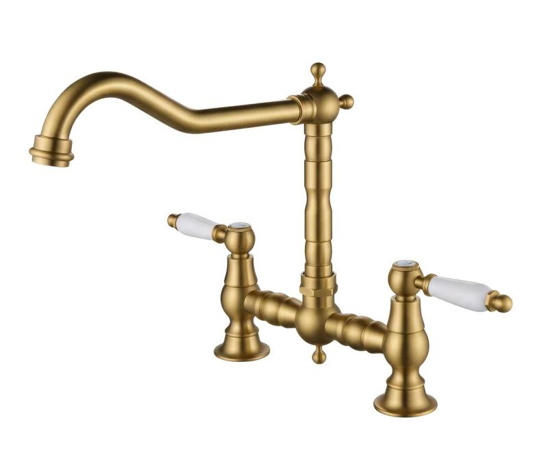 Aquanello Heritage Manor Klassisk köksblandare i nostalgisk bro-stil, brons med vit handtag, BN-0010-HM
