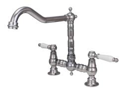 Aquanello Heritage Manor Klassisk kök Nostalgisk bro Kökskran Krom med vit handtag CR-0010-HM