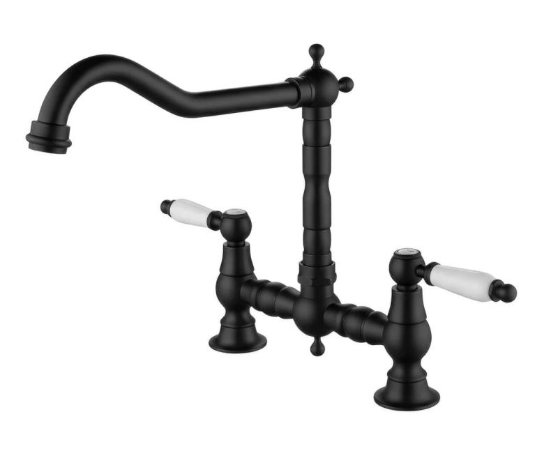 Aquanello Heritage Manor Klassisk köksblandare i nostalgisk stil, svart med vit handtag BL-0010-HM