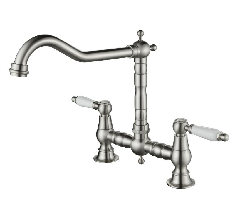 Aquanello Heritage Manor Klassisk köksblandare i rostfritt stål med vit spak i nostalgisk brodesign NB-0010-HM