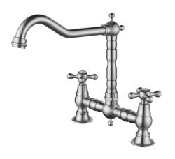 Aquanello Heritage Ascot Klassisk köksblandare i rostfritt stål med korshandtag i nostalgisk brodesign NB-0011-HM