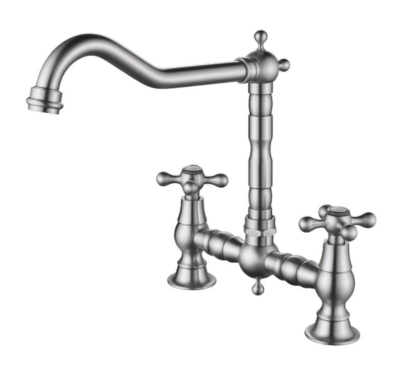 Aquanello Heritage Ascot Klassisk köksblandare i rostfritt stål med korshandtag i nostalgisk brodesign NB-0011-HM